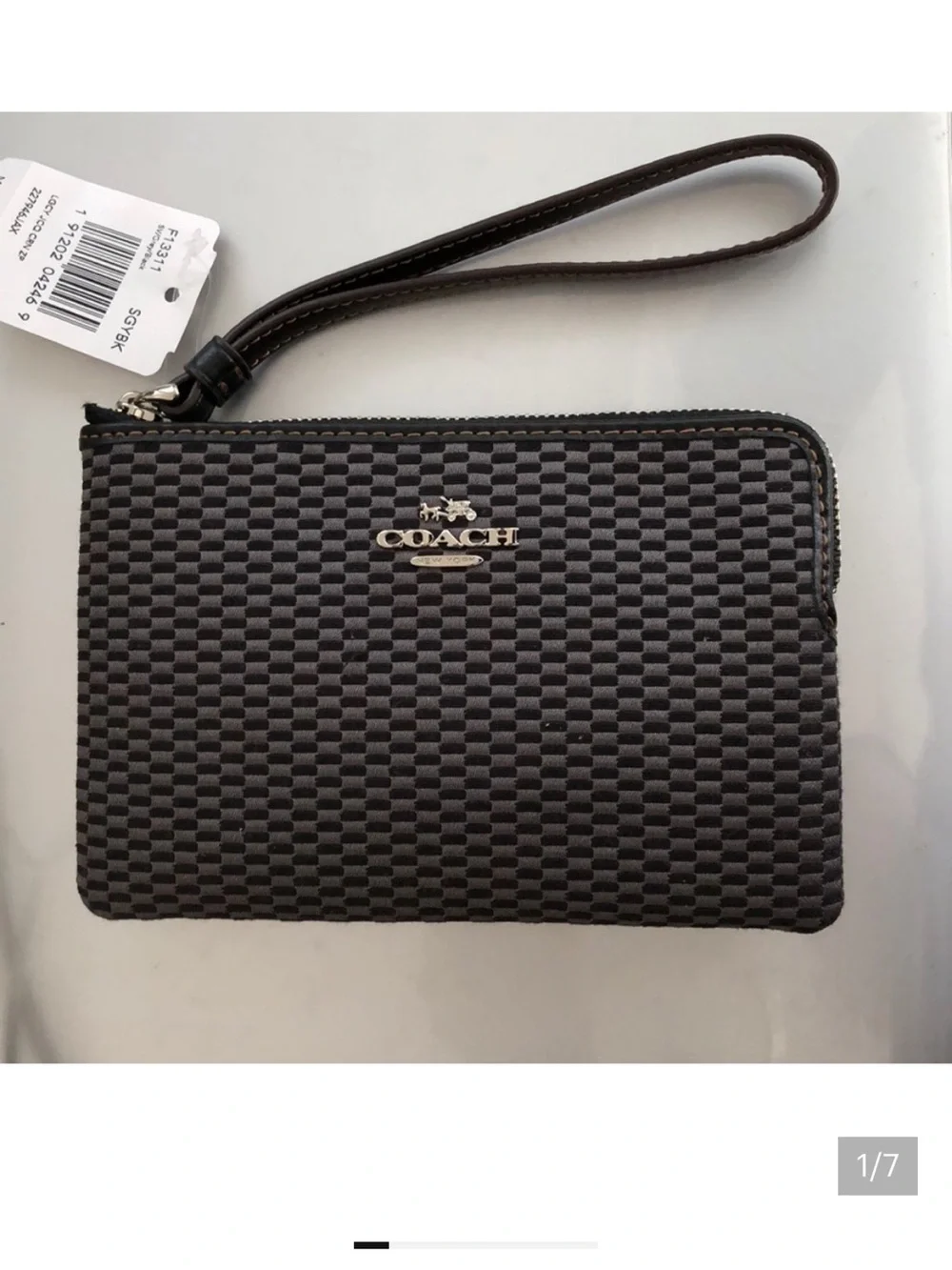 NWT Authentic Coach Black Woven Zip Wristlet with Strap